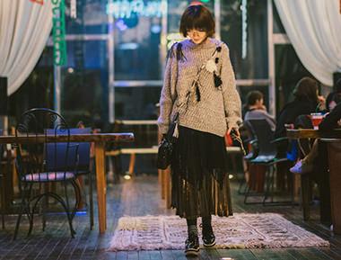 金属不规则几何形百褶裙